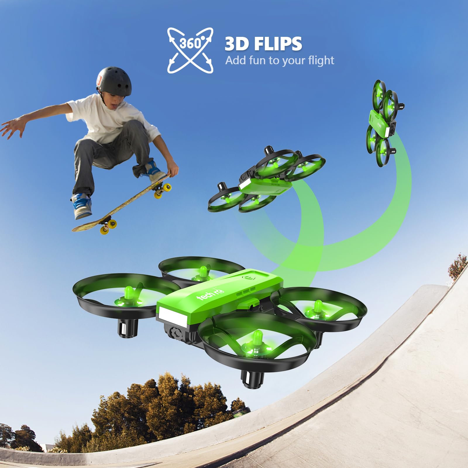 Mini Drone Cámara 1080P WiFi FPV, RC Cuadricóptero Niños, 2 Baterías