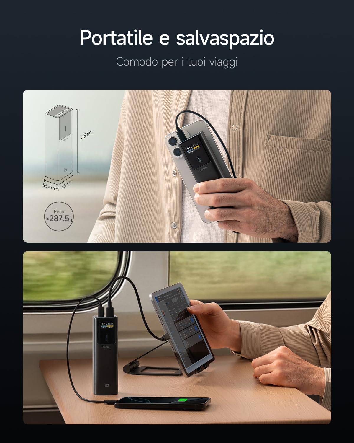 CUKTECH 10 Power Bank 100W Caricabatterie Portatile per Laptop, Batteria da 10.000 mAh con USB C e Smart Display TFT, Ricarica Rapida PD3.0 per iPhone Serie 16/15, Samsung Galaxy S24/S23, iPad Air/Pro