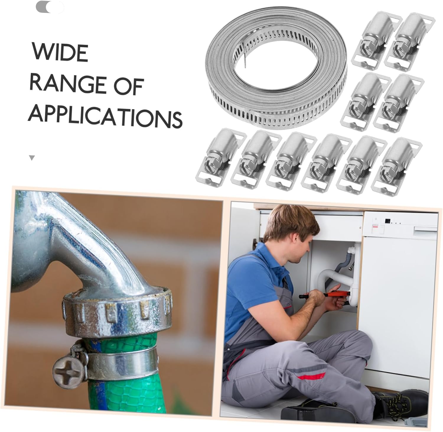 1set Stainless Steel Hose Clamp Kit Band Clamp Fasteners for Plumbing Automotive Garden Use Strapping Steel Band