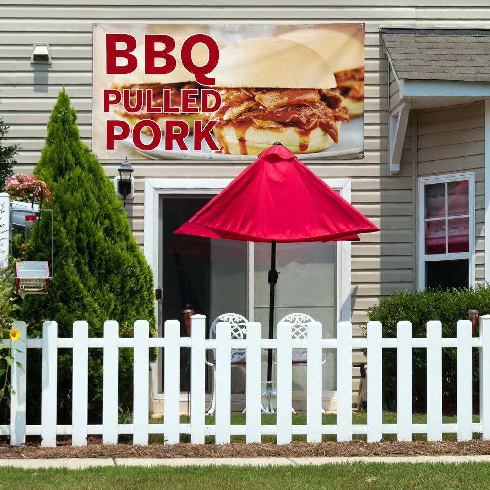 Vinyl Banner Multiple Sizes Bbq Pulled Pork Advertising Printing B Restaurant & Food Outdoor Weatherproof Industrial Yard Signs Brown 4 Grommets 24x48Inches