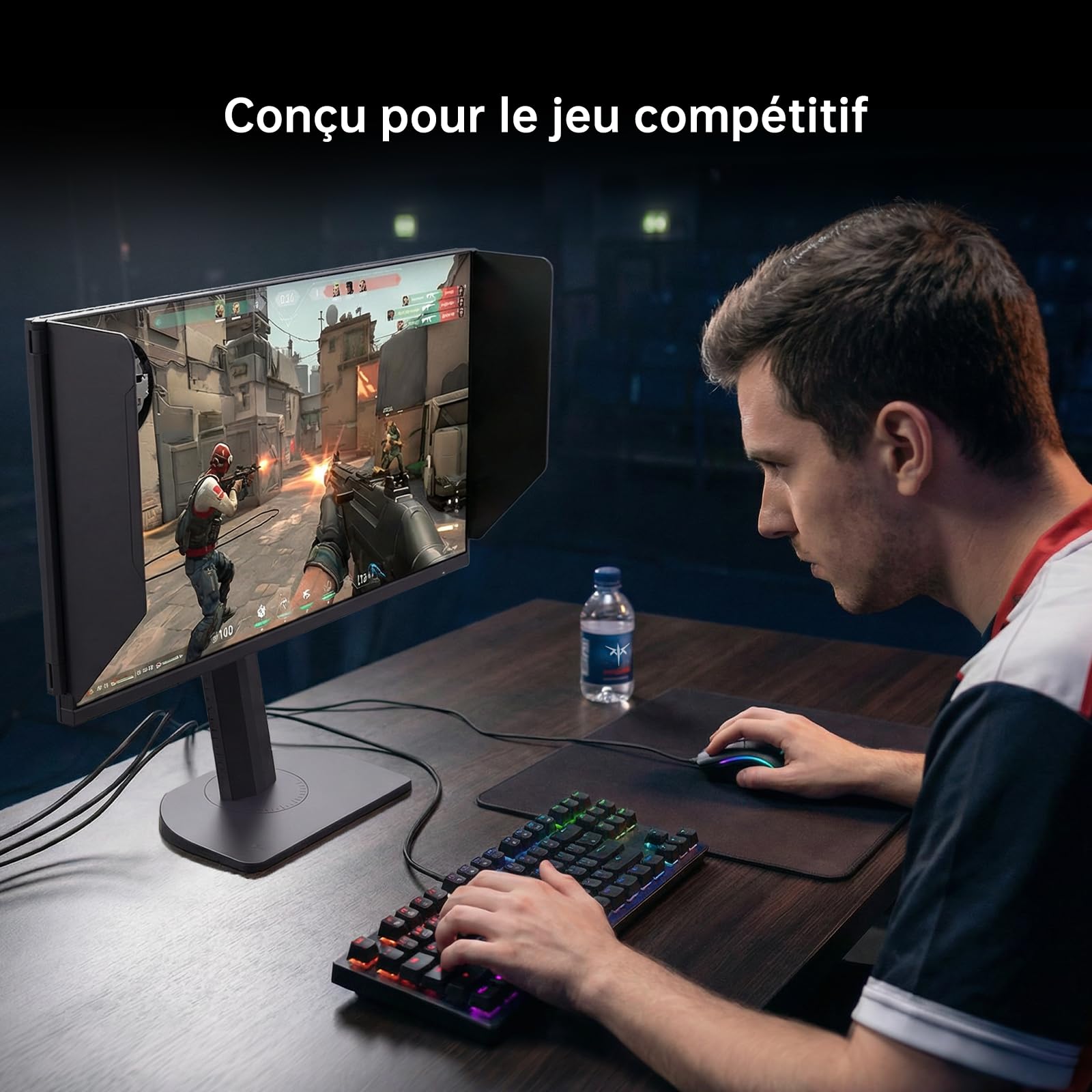 KTC Moniteur Gaming 24,1 Pouces 400Hz, Fast TN Panel, Temps de réponse 1ms, Contraste 1000:1, Pied réglable, Ports HDMI & DP Doubles, Couvre-écran Anti-éblouissement, Crochet intégré pour Casque