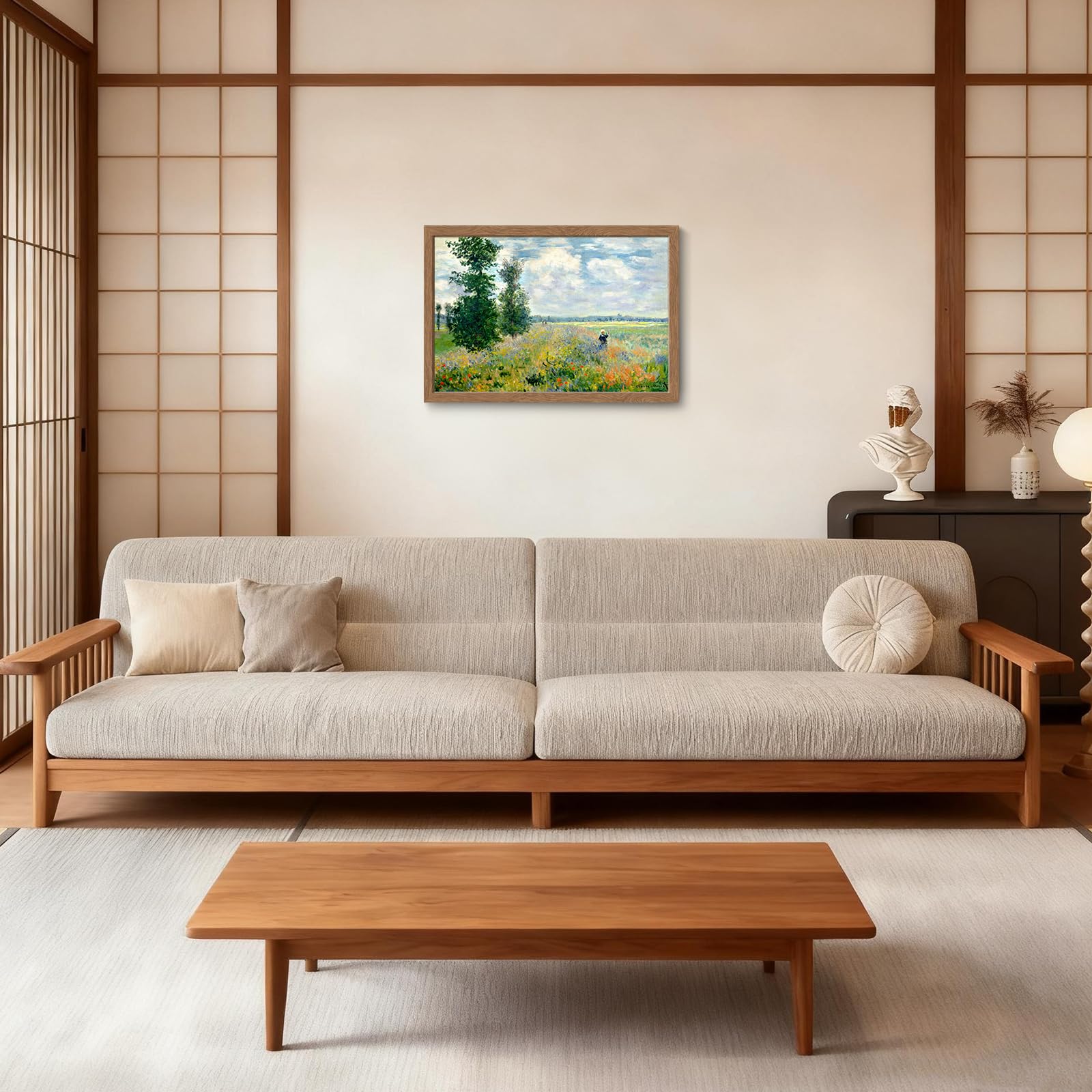 ★木板アート★ ラインアート 絵画 特殊プリント 額付き インテリア Amazon.co.jp: 木子誉絵画館 モネ 「横版ポピー畑」 アートパネル