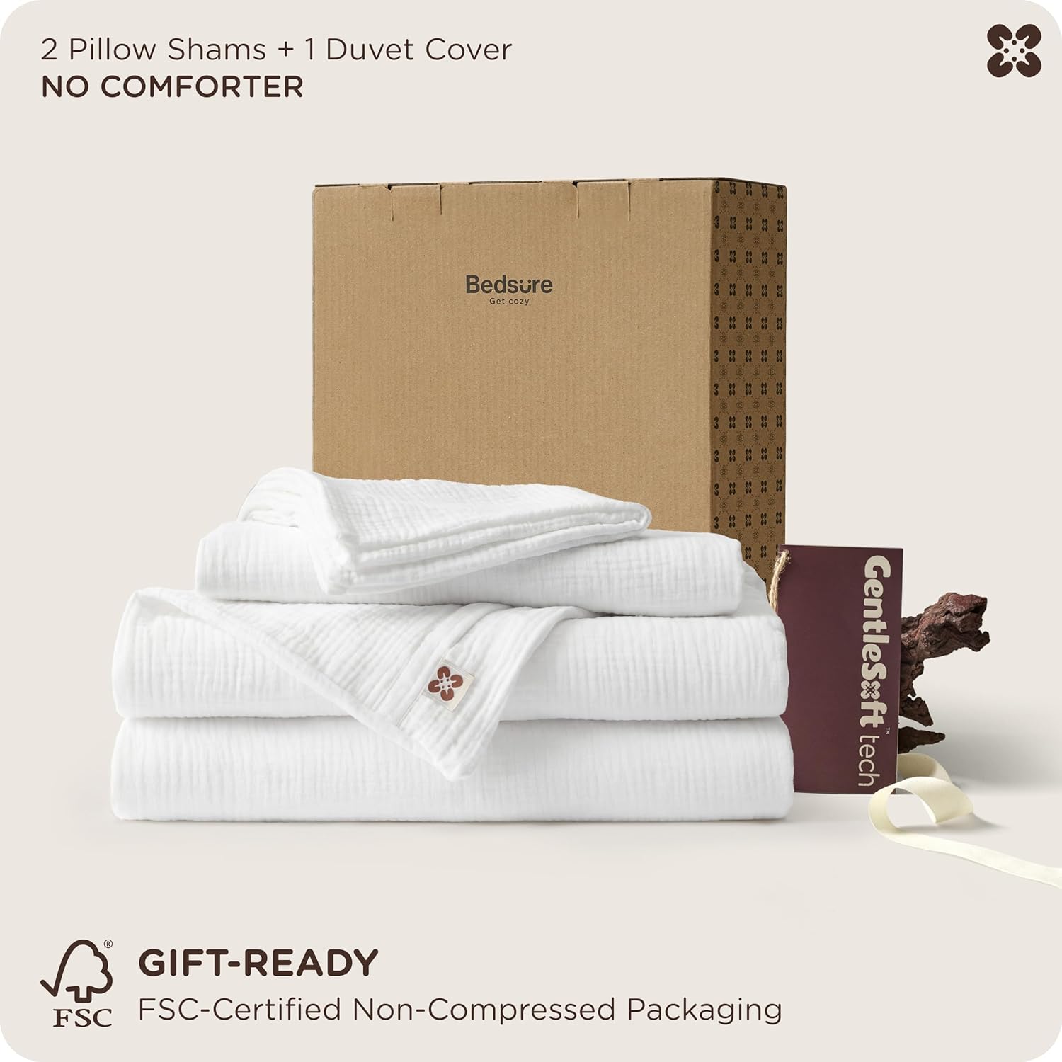 Bedsure Muslin Duvet Cover King Size - 100% Cotton 3-Layer Gauze Duvet Cover PureWoven Ultra-Soft & Breathable Bedding Set with Zipper Closure and 8 Corner Ties (Bright White, King, 104"x90")