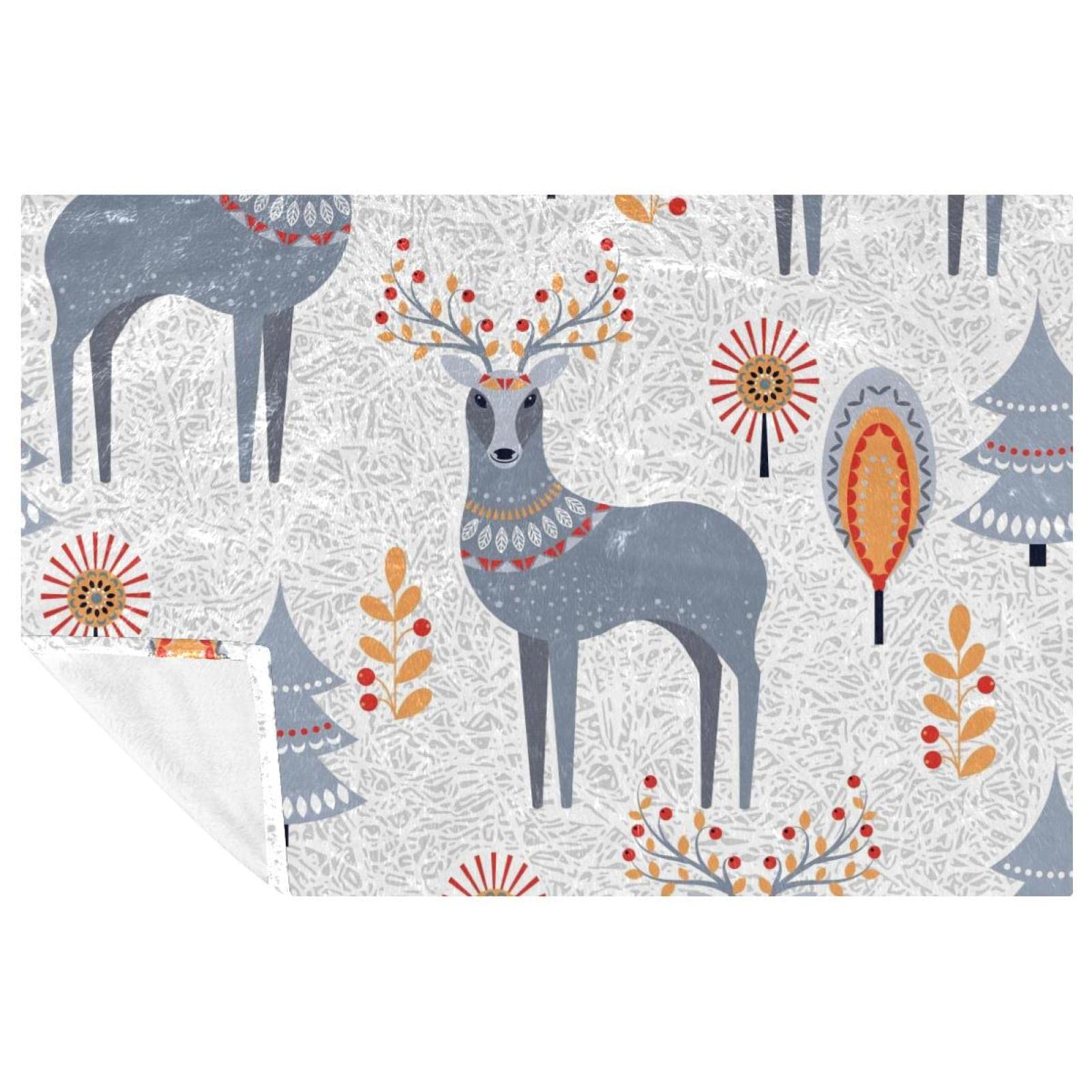Couverture plaid gris 150x100 cm en flanelle à motif rennes pour lit et canapé