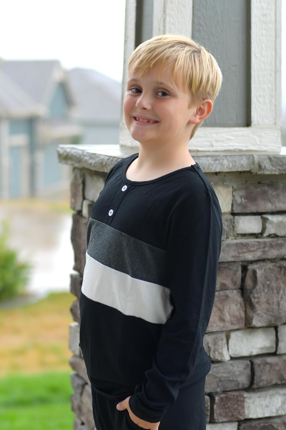 Arshiner Kids Boys Henley Shirts Cotton Long Sleeve Crewneck T-Shirts Color Block Tee Tops 3-12 Years - Image 6