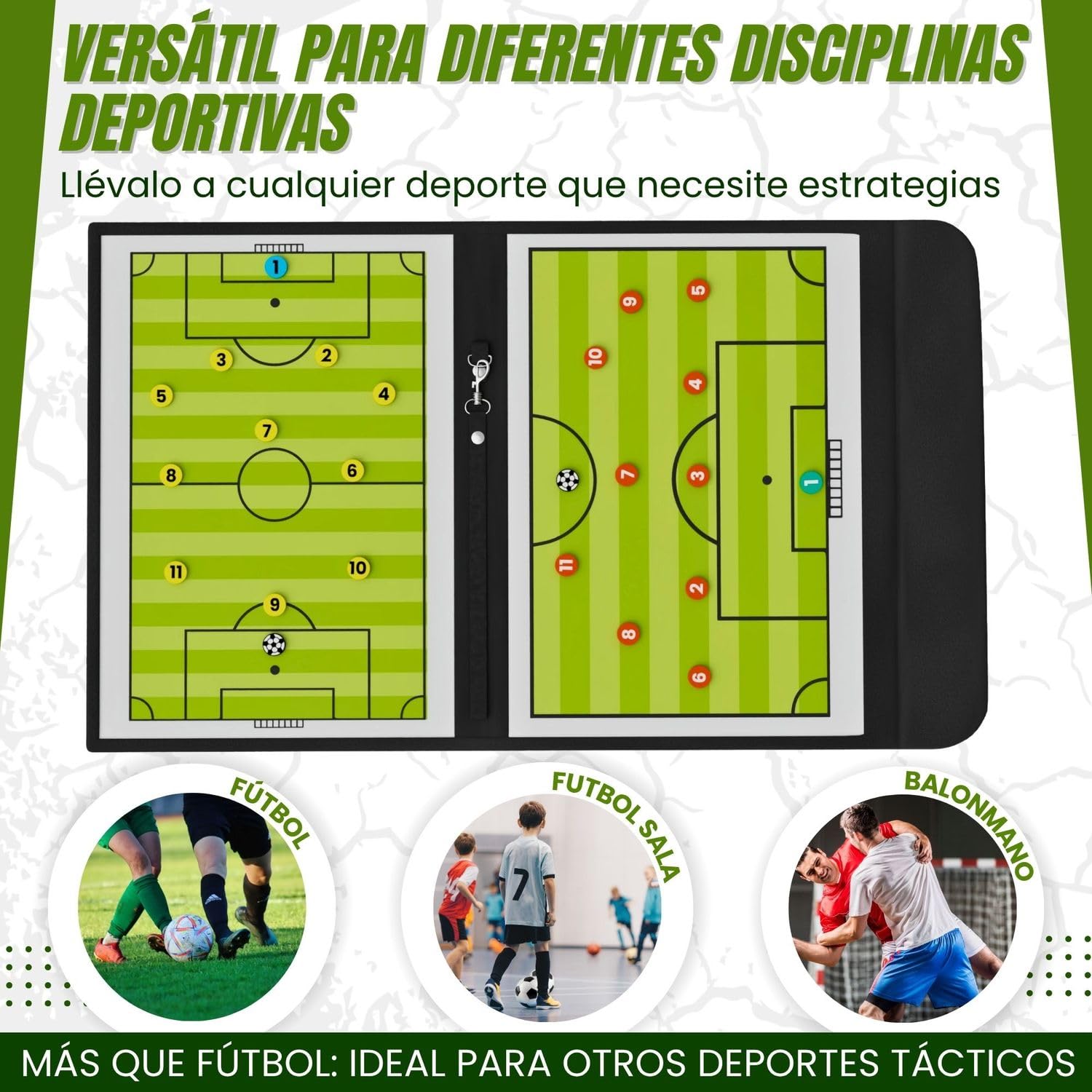 Pizarra Fútbol Entrenador 44 Fichas 3 Rotuladores Negro Azul Rojo Carpeta Entrenamiento