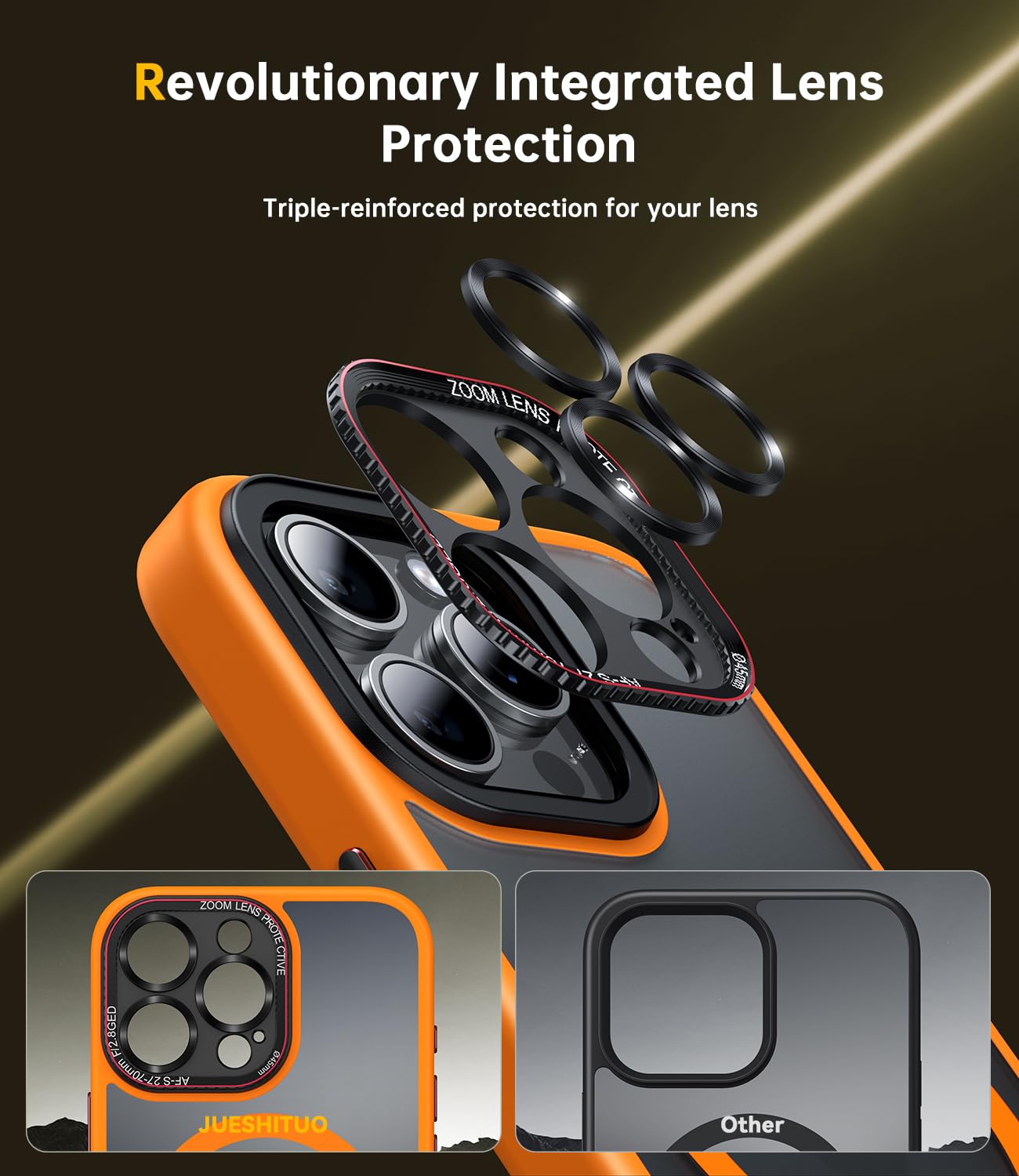 JUESHITUO Cover per iPhone 16 Pro Max per Magsafe [Protezione Militare] [Protezione Della Telecamera] Custodia Resistente Agli Urti e Alle Impronte Digitali Cover per iPhone 16 Pro Max Arancione