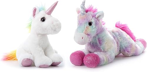 The Petting Zoo Regalos de peluche de unicornio para niñas, teñido anudado arcoíris y unicornio Lash'z