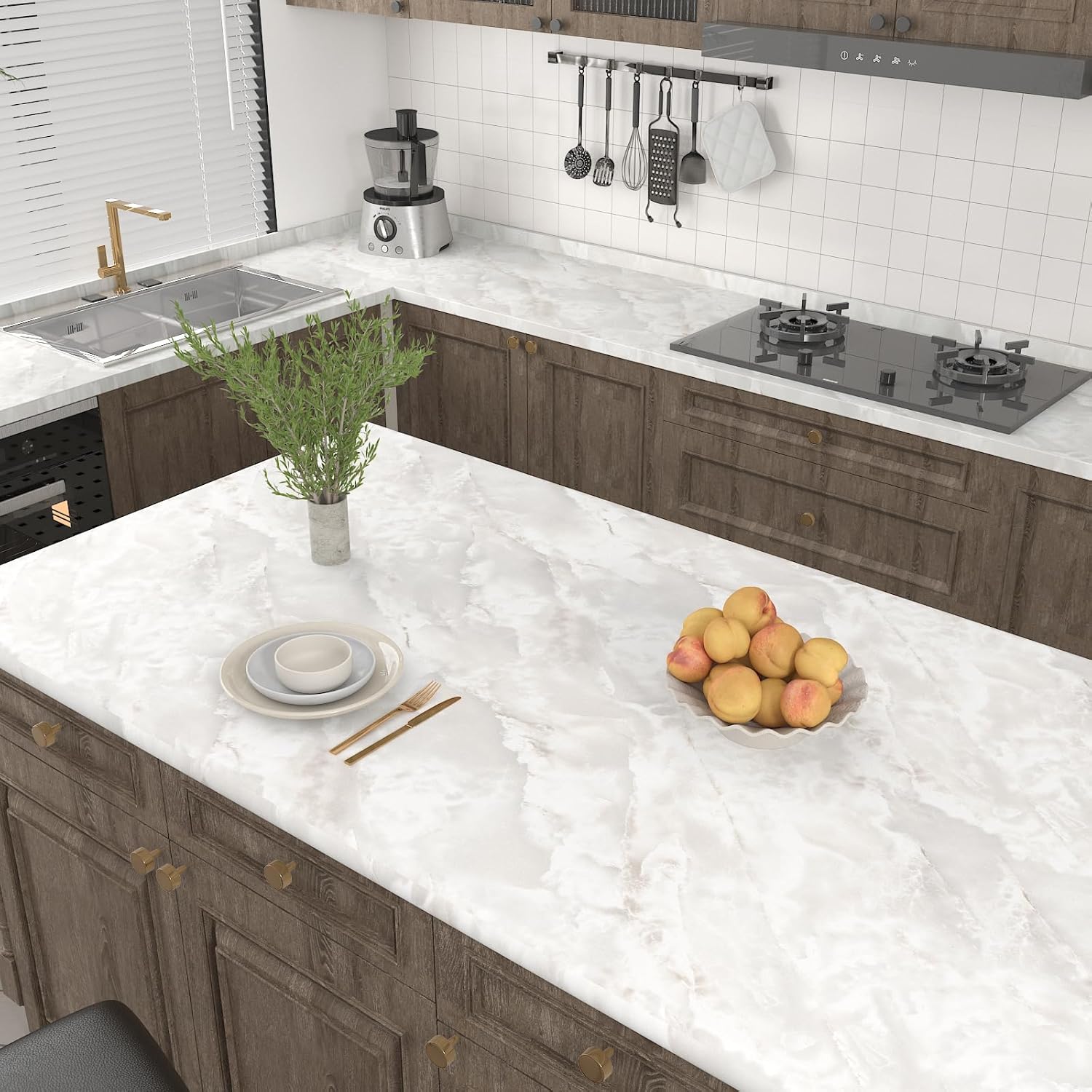15.7''x472'' Beige Cloudy Marble Countertop Peel and Stick Wallpaper Removable Waterproof Marble Contact Paper for Countertops Kitchen Self Adhesive Matte Marble Vinyl Wrap for Bathroom Wall