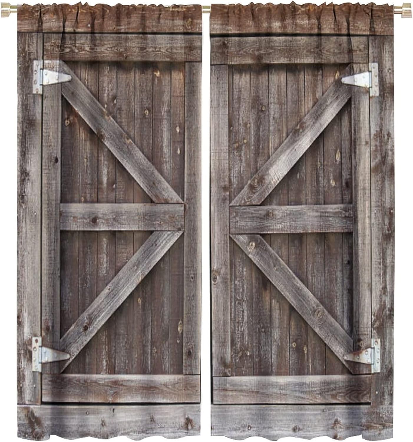N\C Rustic Wooden Window Door Curtain, Old Farmhouse Ban Door Lodge Cabin Cottage Room Darkening Door Window Curtain for Bedroom Kitchen Living Room 42x45in