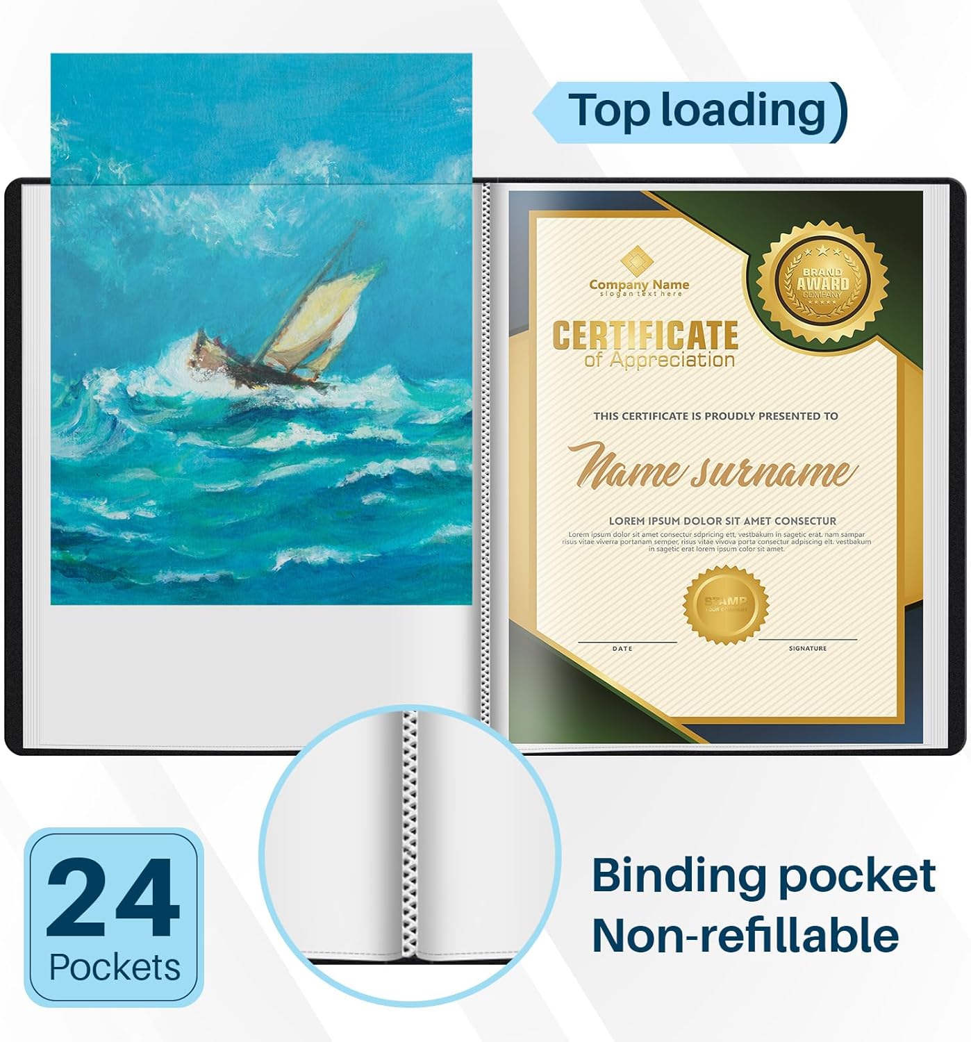 Affrolling 6 Pcs 11"x14" Art Portfolio Binder with Plastic Sleeves Large Portfolio Folder Binder with Clear Sheet Protectors, Display 24 Pocket 48 Pages for Artwork Storage, Document Paper Organizer