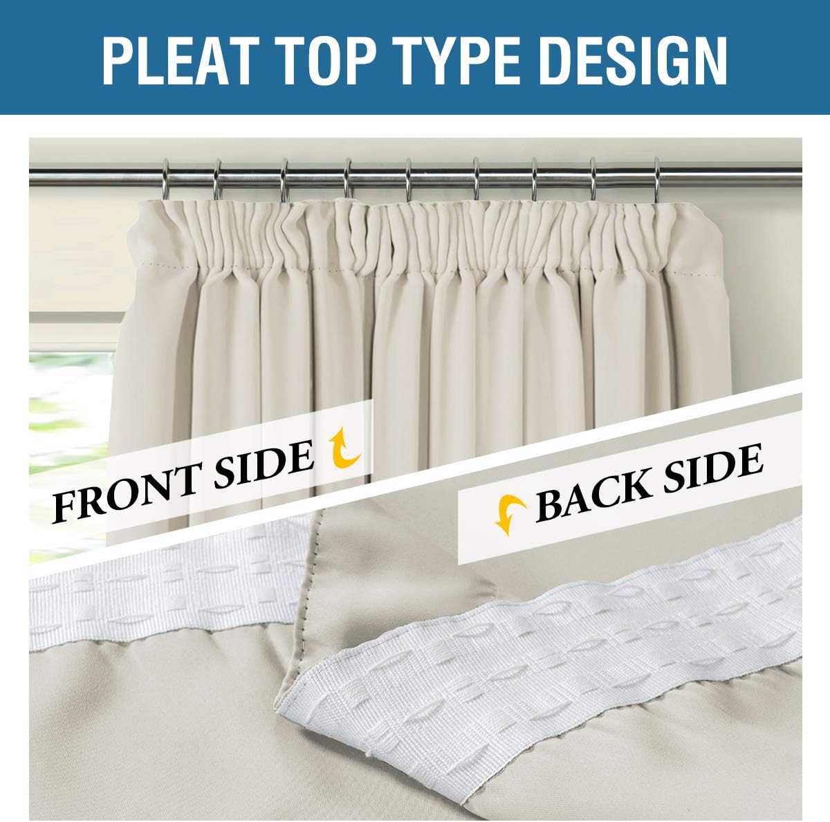 BellaHills Blackout Curtain Thermal Pencil Pleat Window Curtain Panels for Privacy Protect & Light Block Soft Panels for Living Room with Two Matching Tie Backs 46 x 72 Inch - Image 3