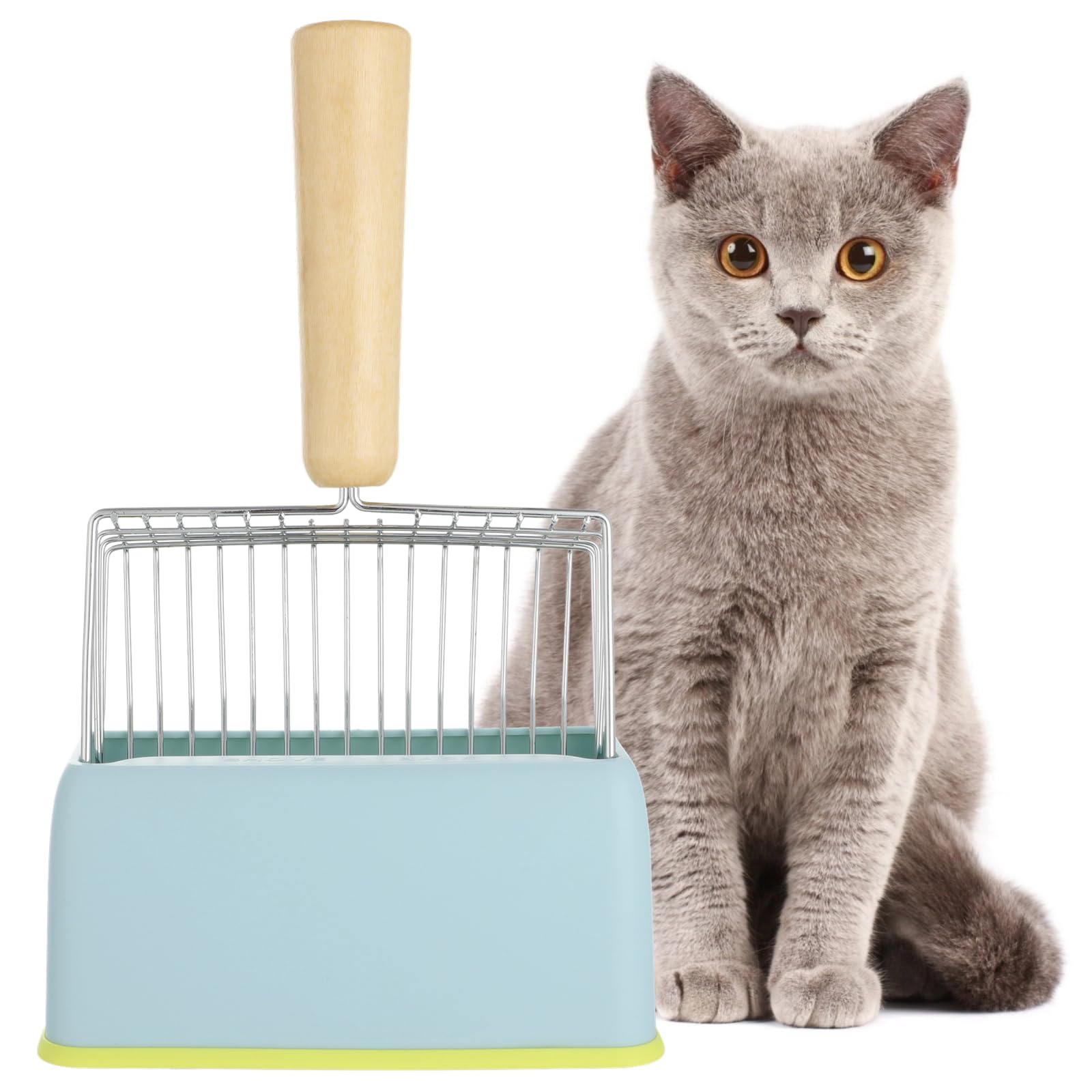 BATTIPAW Cat Litter Scoop with Holder, Metal Cat Litter Speed Sifter with Base Kitty Poop Scooper Caddy, Cat Litter Scoop with ABS Scoop Stand, Durable Cleanup Tool Set for Cat