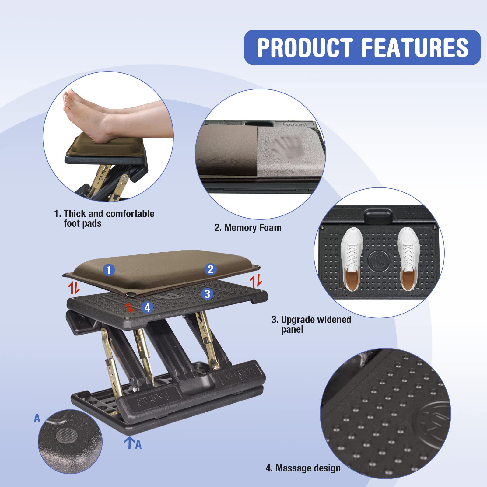 Leermart Adjustable Footrest with with Removable Foam Cushion, Under