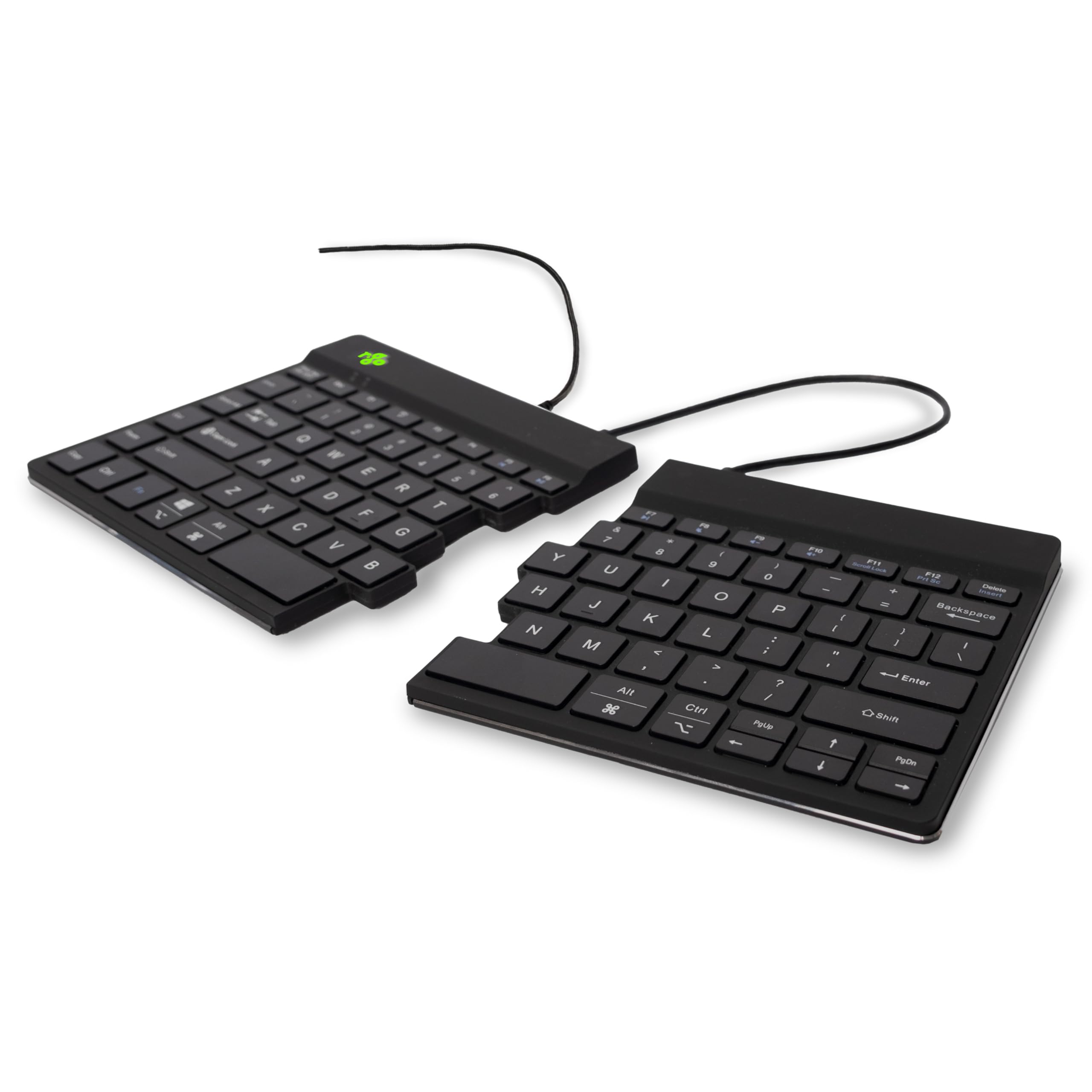 R-Go Split Tastatur Zweiteilig, Ergonomische Design mit Geteilte Tastenfeld und Integrierter Pausenanzeige, QWERTY (US) Layout, USB-C/A Kabelgebunden, Schwarz, Version 2