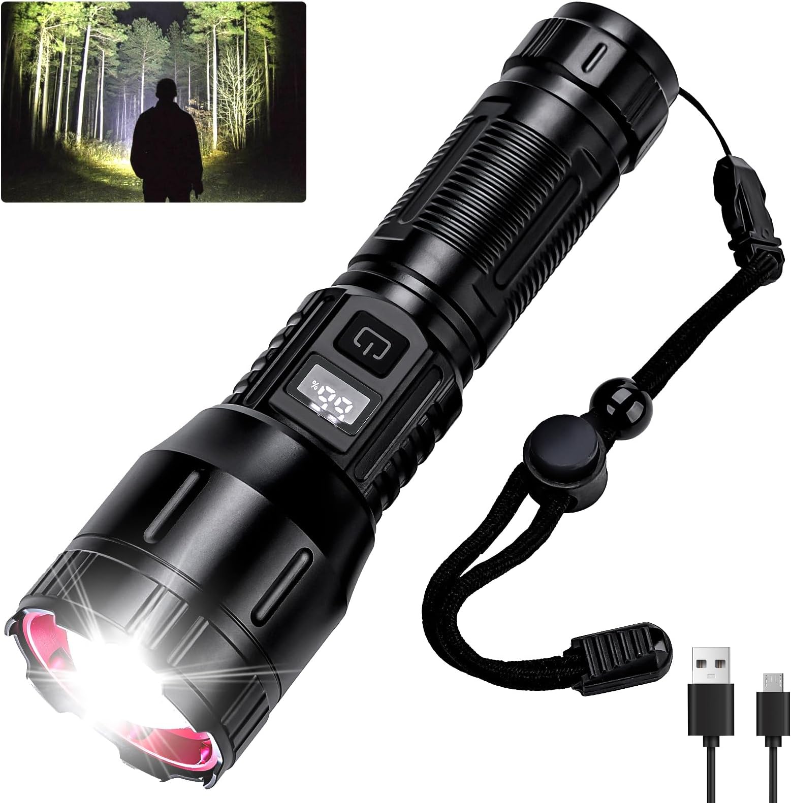 Flashlight High Lumens Rechargeable, 1,500,000L Handheld Tactical LED Flashlights High Powered, Zoomable Super Bright Flash Light with 3 Modes, USB C, Waterproof for Emergency