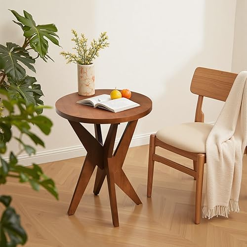 Miniatura 31 de Mesa auxiliar decorativa de mariposa, parte superior de madera MDF marrón nogal y patas de horquilla negras, mesa auxiliar pequeña y moderna, 21.75