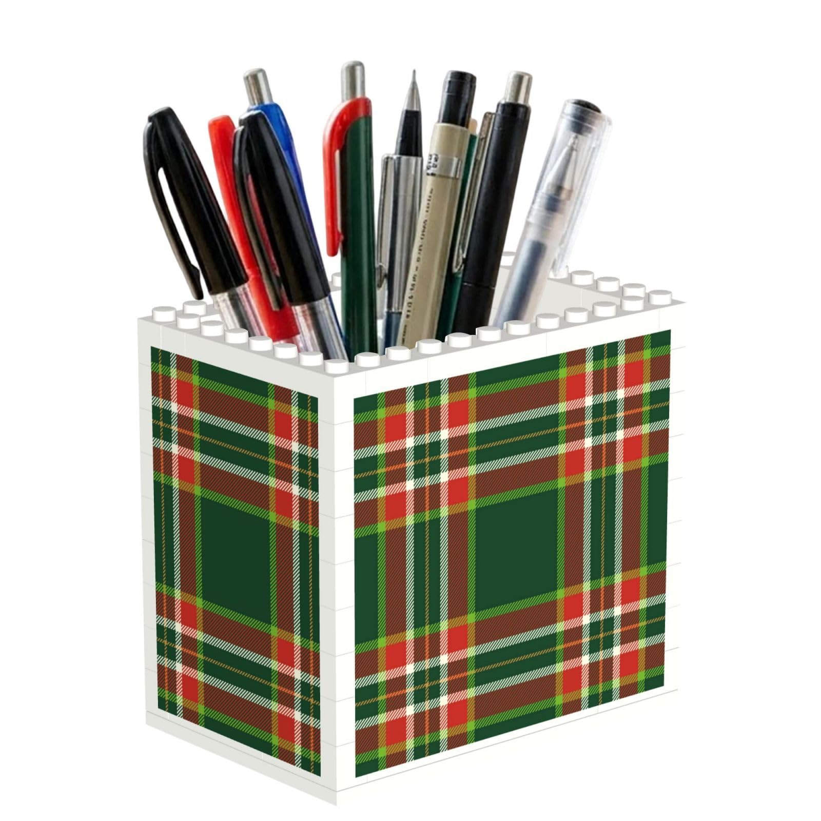 Poadnly Christmas Tartan, Pen Pot Pencil Holder for Office Home School, Compact Desk Organiser for Office Stationery