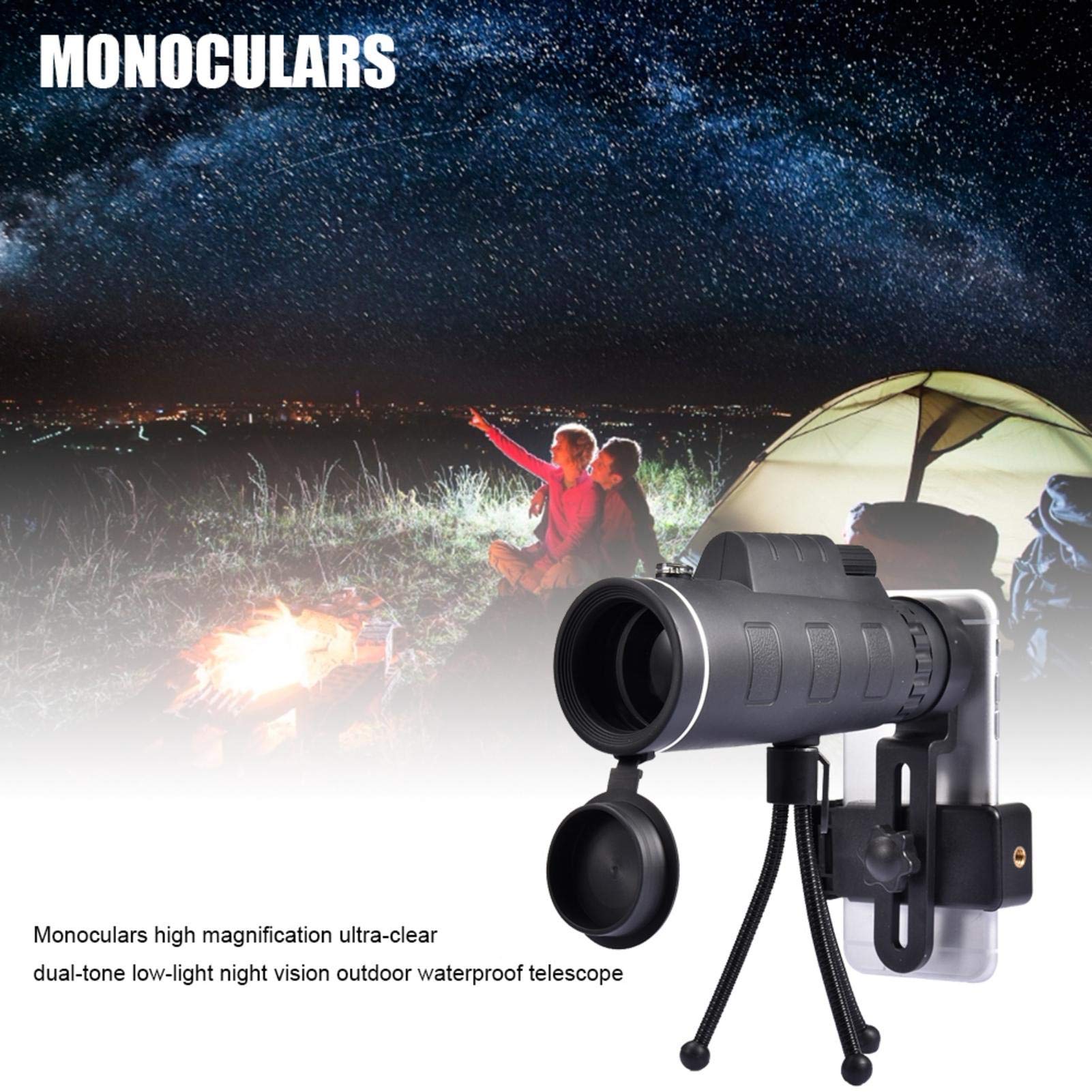Monokular HD z pryzmatem BAK4 i zestawem monokularowym z kompasem ze statywem i innymi akcesoriami do obserwacji ptaków Camping, podróże lub obserwacja dzikiej przyrody, monokular o dużej mocy 40x60 -