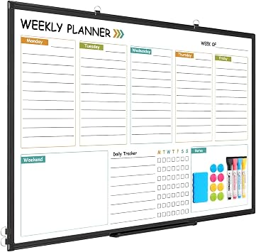 WALGLASS Weekly Dry Erase Calendar Whiteboard for Wall, 24" x 18" Planner