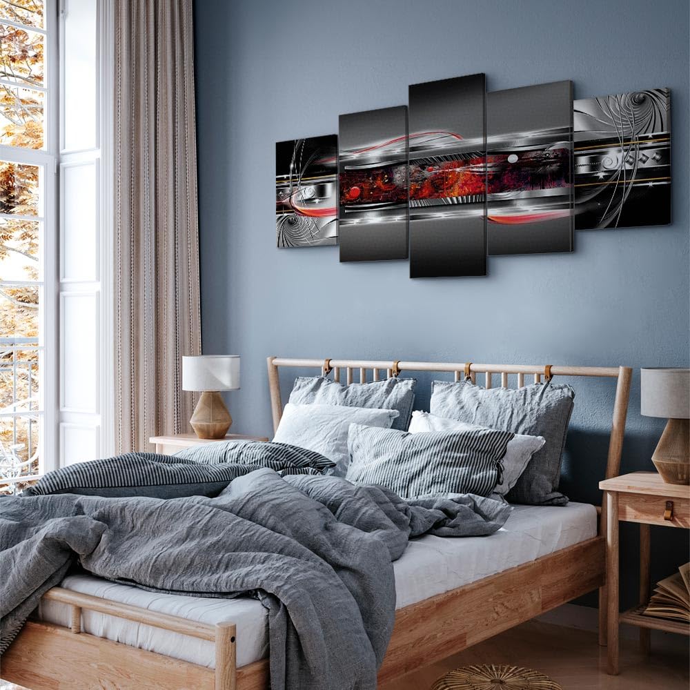 Akustikbilder-Set 5-teilig – Schallschutz-Deko Für Wand, 100x50 Cm, Silber/rot/schwarz