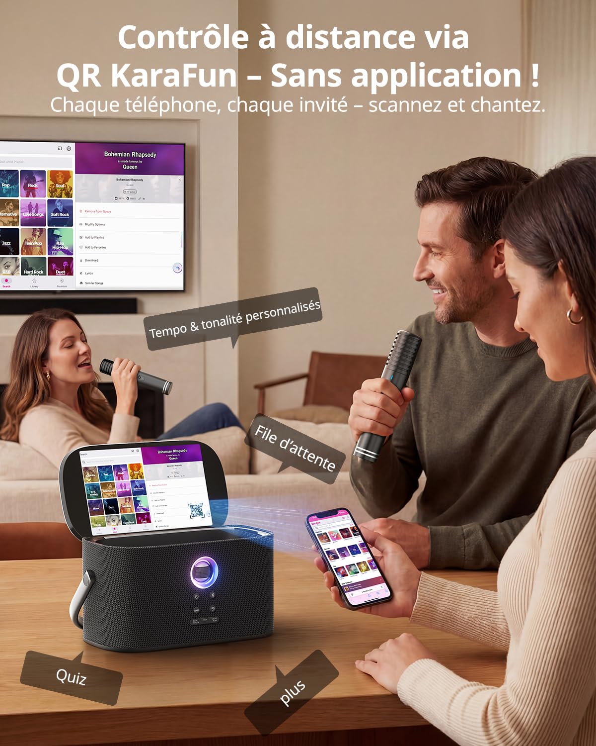 Ikarao Karaoké Adulte - Enceinte Pro avec Écran et 2 Micros sans Fil - 140W - Compatible Wi-FI, HDMI et TV - Idéal pour Fête - Abonnement Karafun Inclus（Shell S2）