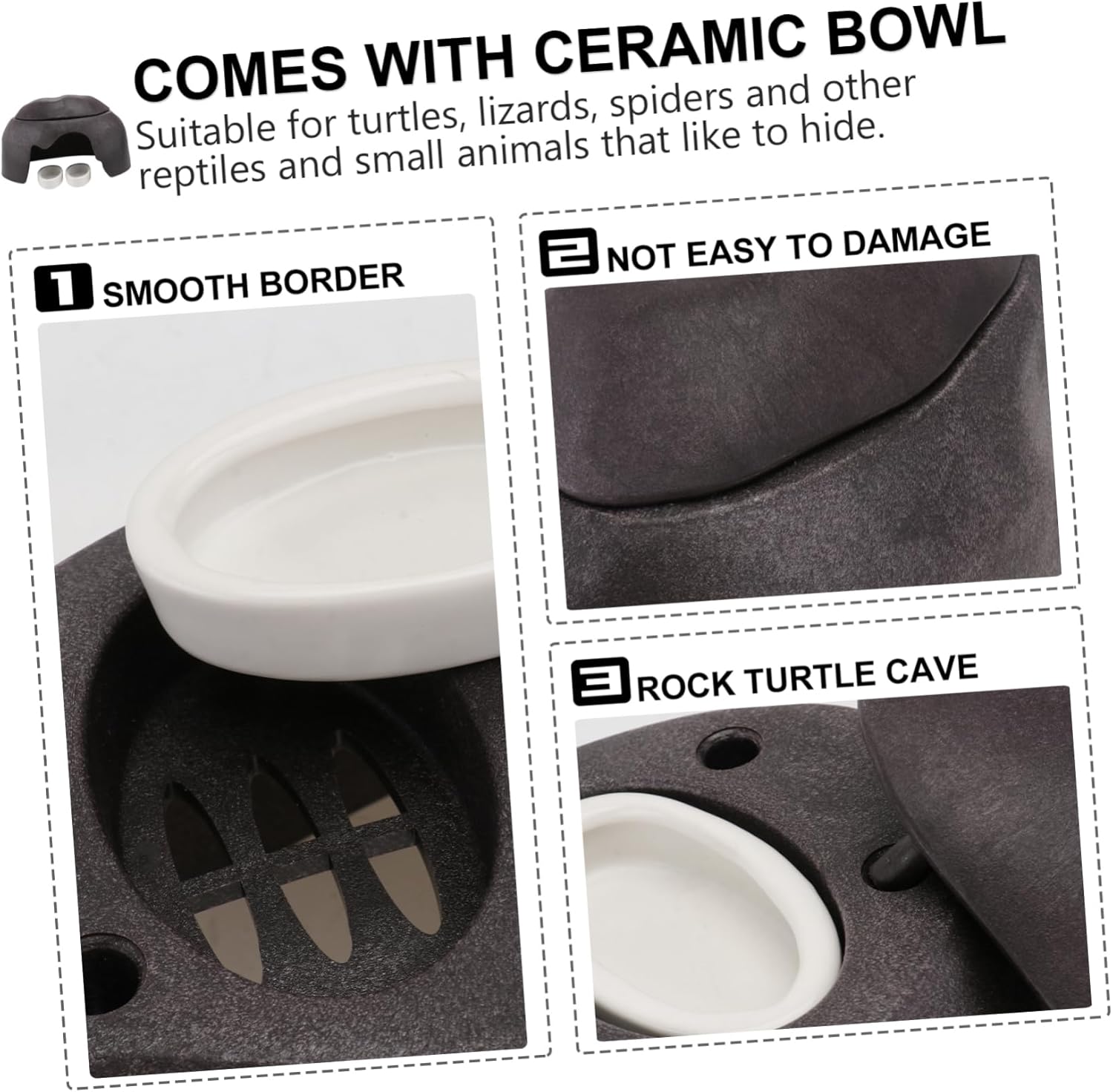 Toyvian 2pcs Turtle Hiding Cave with Ceramic Basin Humidification Shelter for Reptiles for Terrarium Decor s for Little Reptiles and Tortoises