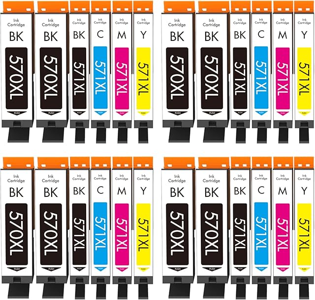 Cartridgeify PGI-570 CLI-571 XL Ink Cartridges Compatible with Canon PGI-570XL CLI-571XL Multipack (Black Cyan Magenta Yellow PGBK, 24-Pack), for Pixma MG5750 MG5751 TS5050 TS5055 TS5051 MG6850 MG7750