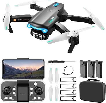 S98 Drone with Camera, 4K HD Camera, 90 Electric Adjustable, Small, Foldable, Mini Drone, For Beginners, For Kids, Toy Drone, Colorful Breathing Light, Multi Mode Switching, Storage Case, 3