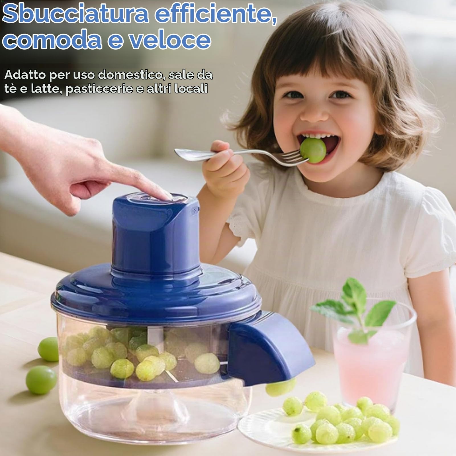 Greensen Sbucciatore D'Uva Elettrico, Macchina Sbucciatrice Automatica per Piccoli Frutti, Batteria 1300mAh, per Casa e Ristoranti