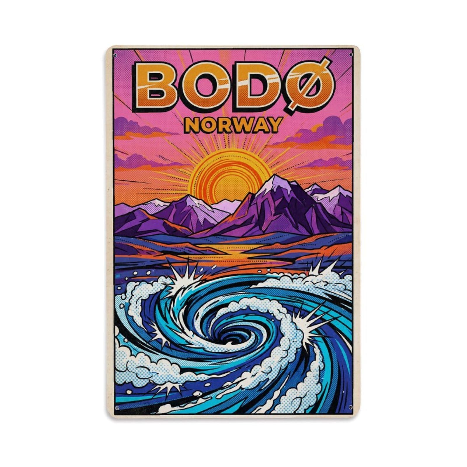 Norway Bodo Travel Retro Metal Tin Sign Plaque Wall Decor for Cafe, Club Bar, Office, Garden Metal Poster 8x12Inch