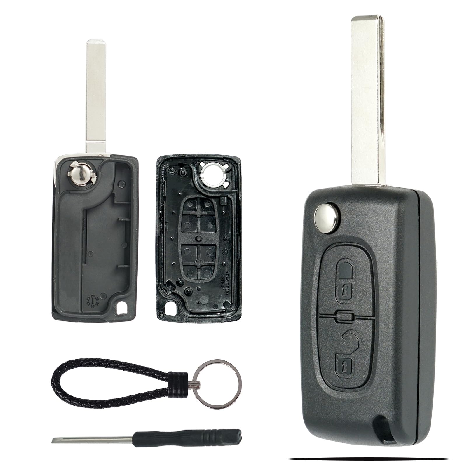 SUPALAND Guscio Chiave di Ricambio CE0523 HU83 2 Tasti Per Telecomando Auto Compatibile con Peugeot 207 307 308 407 408 3008 5008 Citroen C2 C3 C4 C5 C6 C8