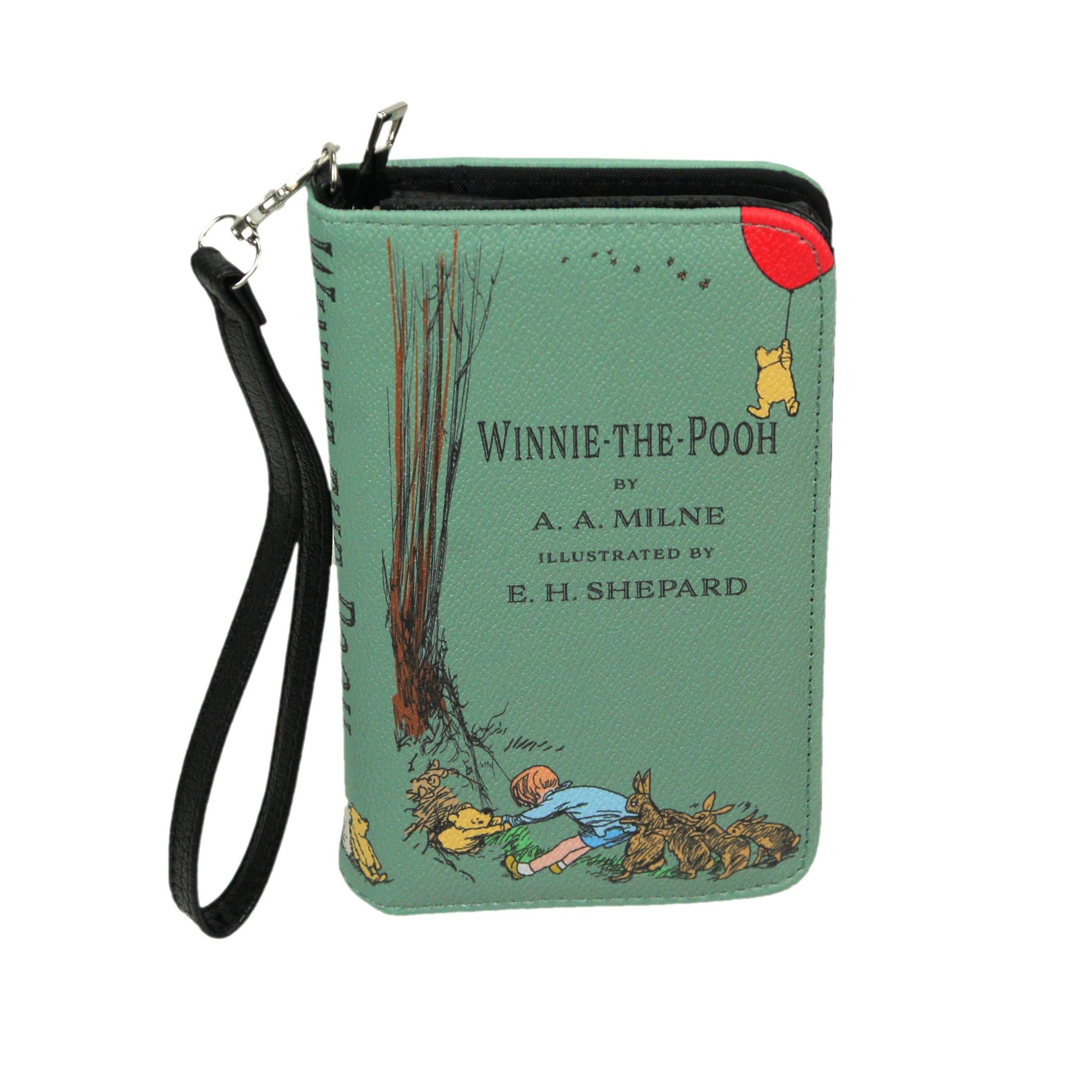 Things2Die4 Winnie Puuh Geldbörse mit Handgelenk, Ausweishalter, Schnappverschluss, Münzfach mit Reißverschluss, 4 Kartenfächer und Geldscheinfächer, Salbeigrün
