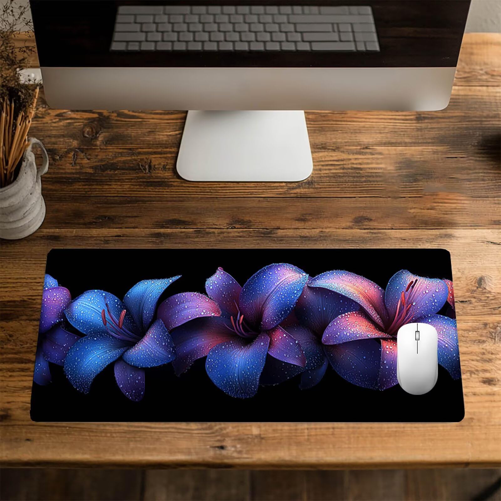 Podkładka pod mysz xxl 1000 x 500 x 3 mm czarna duża podkładka na biurko, podkładka pod mysz kwiat ze zszytymi krawędziami, podkładka na biurko wodoodporna i antypoślizgowa podkładka pod mysz do gier