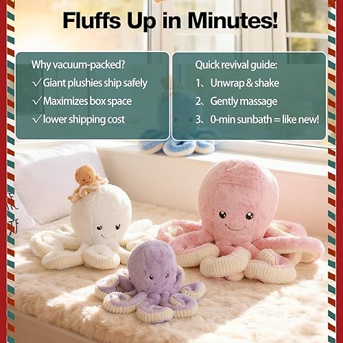 Miniatura 7 de DENTRUN Animales de peluche de pulpo, pulpo gigante de peluche suave para niños, niñas, adultos, regalo de cumpleaños, Navidad, Halloween, animales