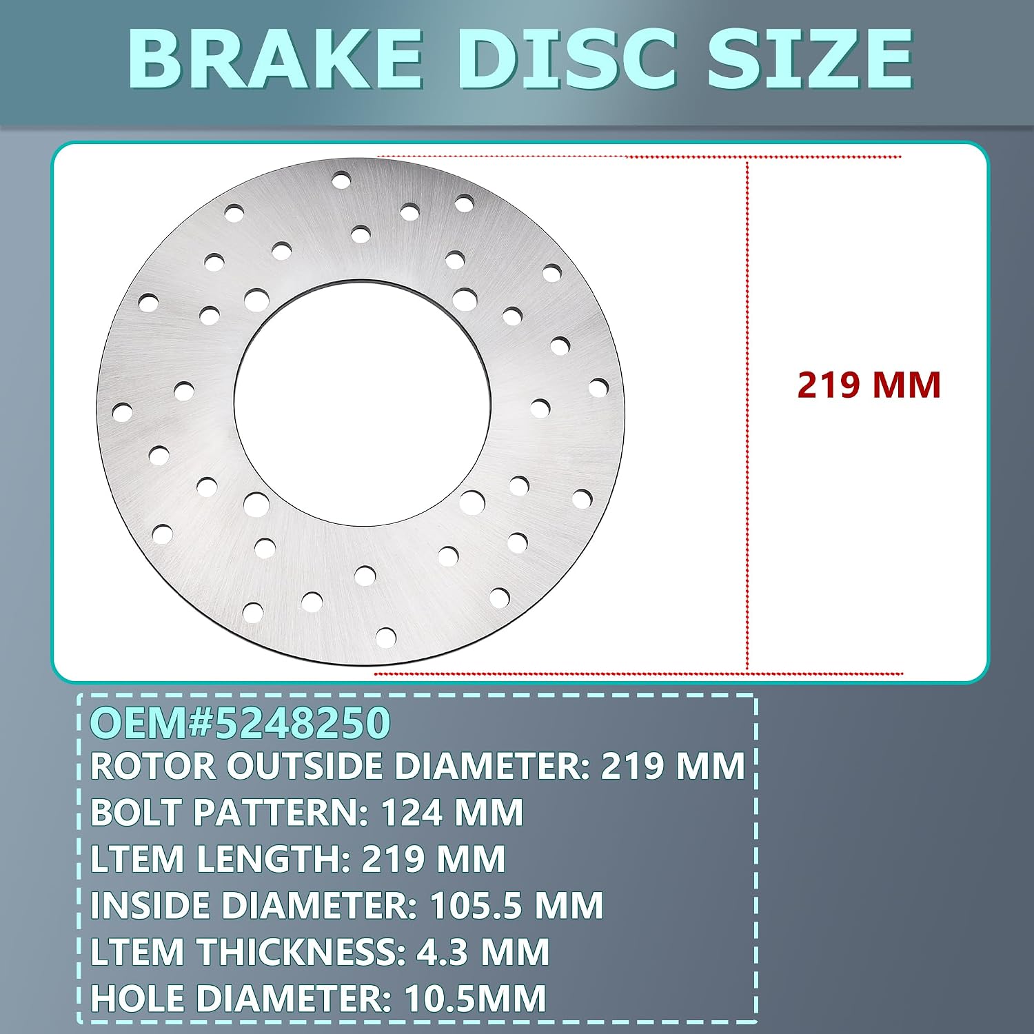 Rear Brake Rotor Dsic 5248250 Compatible with Polaris Sportsman Ranger 400 500 570 700 800 900 1000, ACE 325 500 570 900, EM1400 2014-2021, RZR 570 800