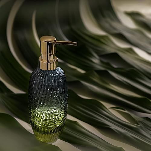 Miniatura 5 de EMPO Dispensador de jabón de vidrio transparente con degradado arcoíris, patrón geométrico, baño y cocina, 10+ oz, 3.9 in