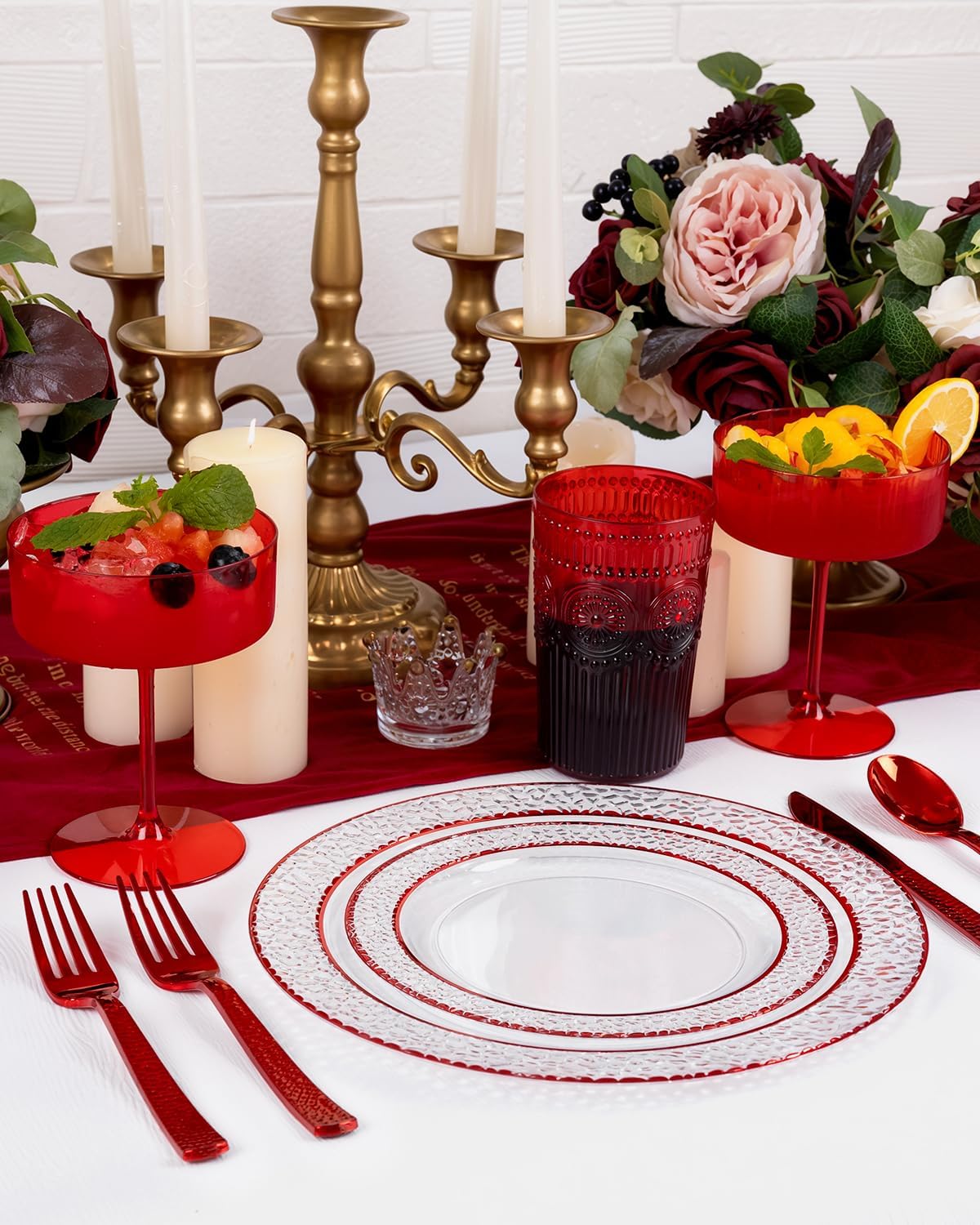 Ciaell 12PCS Clear Plastic Martini Glasses and 12PCS Red Plastic Martini Glasses