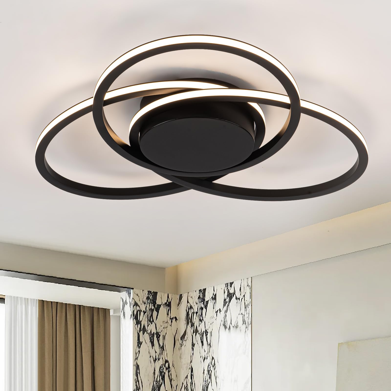 MADEM Room Decor 23.6'' Modern LED Ceiling Light Dimmable Flush Mount Ceiling Light for Bedroom Black LED Chandelier Close to Ceiling Light for Living Room Dining Room Kitchen Hallway, 38W 3000K-6000K