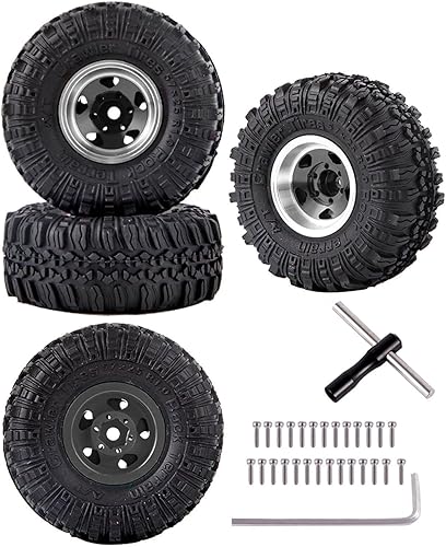 Neumáticos de aluminio Beadlock RC de 1.0 pulgadas para camiones RC 118 124 TRX4M, SCX24, FCX24 RC Crawler, ruedas RC Hops Up (4 piezas plateadas)