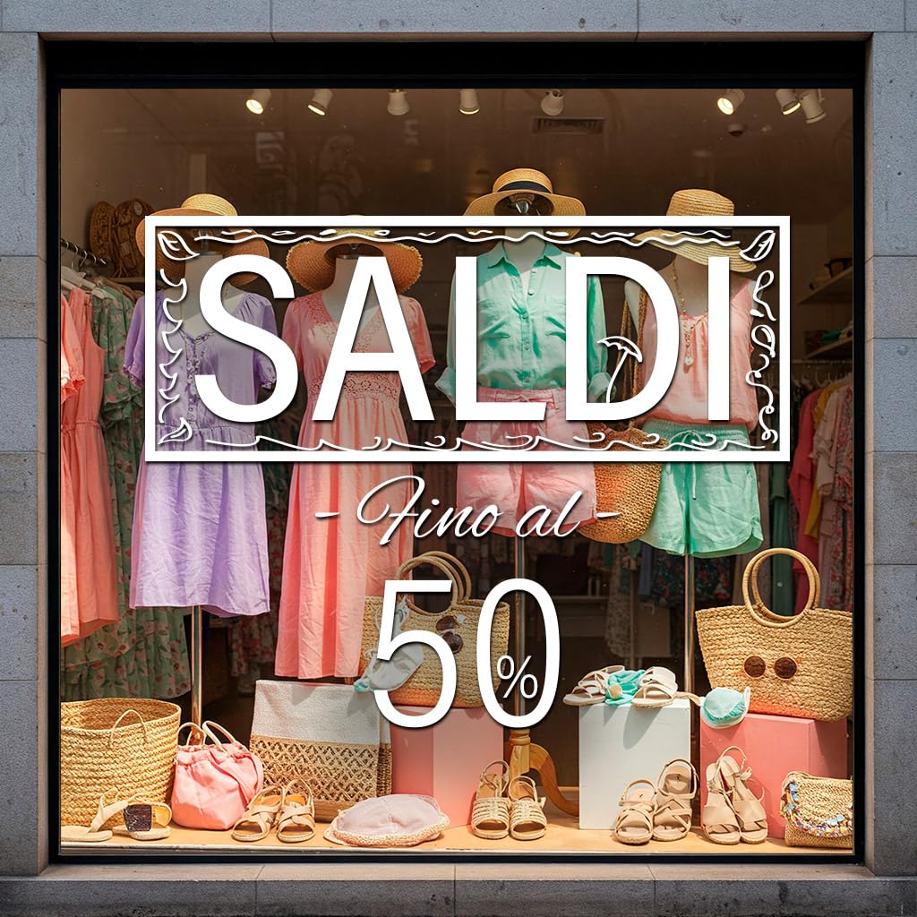 5 Pz. Kit Adesivi Saldi Rimovibili Per Vetrine Negozi, Vetrofania