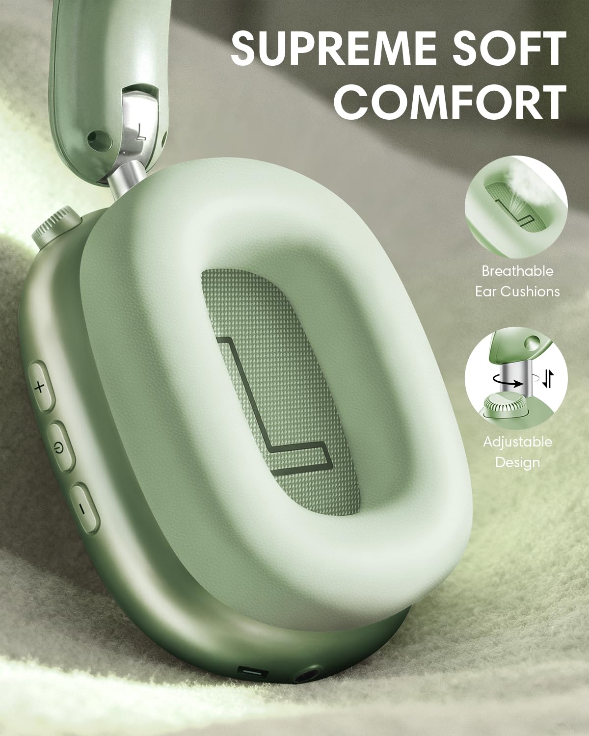 Wentronic Y02 Auriculares inalámbricos Bluetooth 5.4 con cancelación de Ruido,60 h de batería,5 Modos de Sonido EQ,Sonido Hi-Res,Graves Profundos,diseño Plegable,iOS y Android - Verde