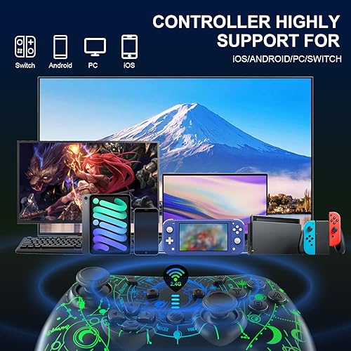 Vista 3 de PowerLead Controlador inalámbrico Switch Pro para PC, iPhone, Android, tableta, Switch LiteSwitch OLED - Controlador de juego de horóscopo con luz