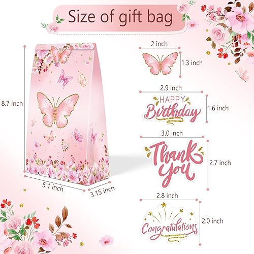 Miniatura 2 de LWBDD Bolsas de regalo de caramelos de mariposa, 24 piezas, bolsas rosas y moradas, decoraciones de fiesta de arco iris, suministros de mariposa