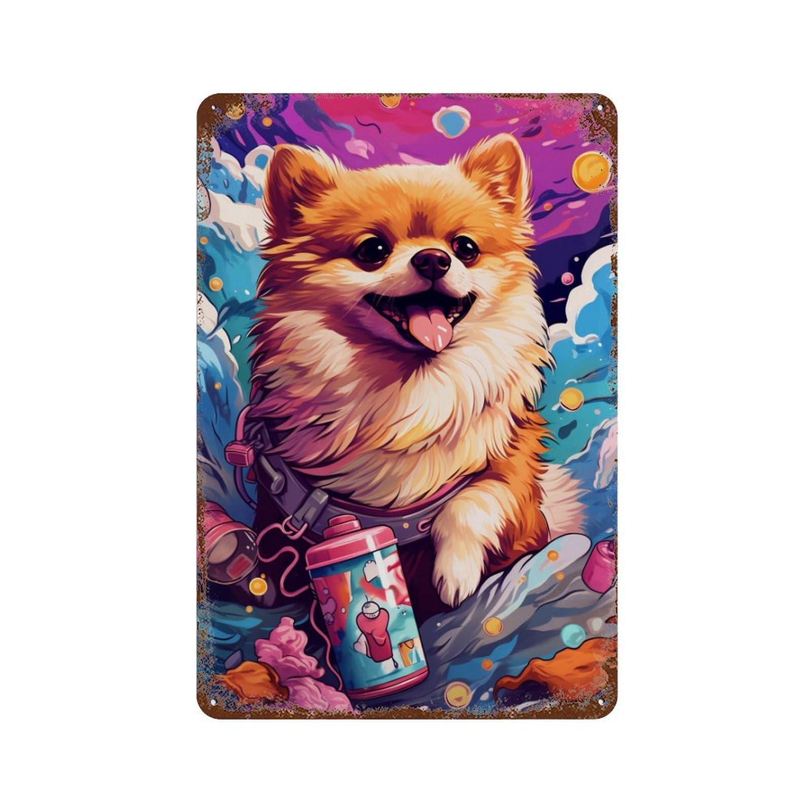 Underwater Pomeranian Adventure Vintage Wall Sign 11.8"x7.9", Rust Effect Metal Decor for Shed, Workshop And Garage Wall Decor