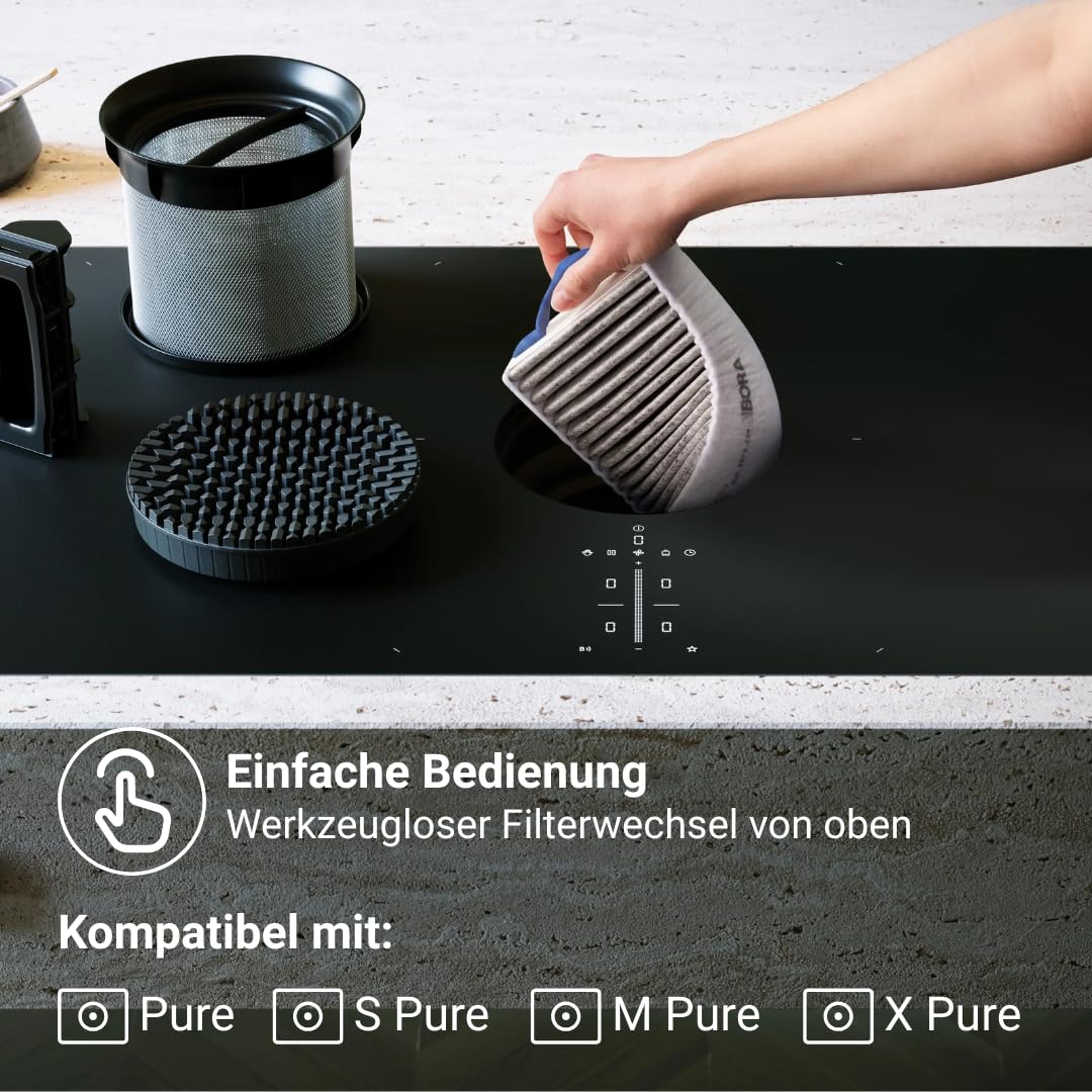 BORA GFESP oryginalny filtr zapachów z węglem aktywnym, do BORA Pure & Easy do wyciągu z płyty kuchennej, filtr zamienny, filtr obiegowy, redukcja zapachu, wymiana filtra bez użycia narzędzi, czas