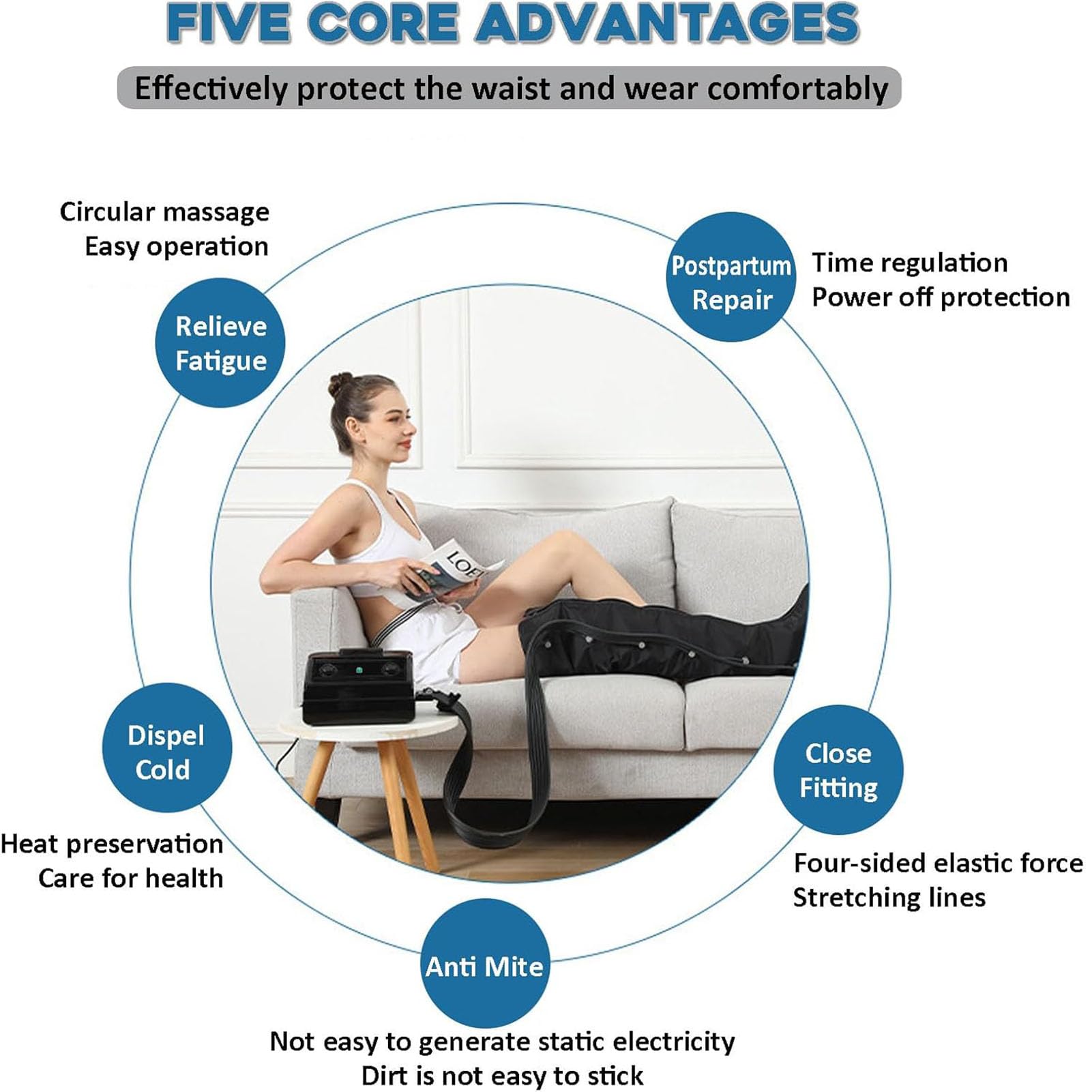 Pressoterapia Linfodrenaggio, Apparecchio per Massaggio 6 Camere d'Aria, per La Circolazione del Massaggiatore di Solli con Funzione di Cronometraggio