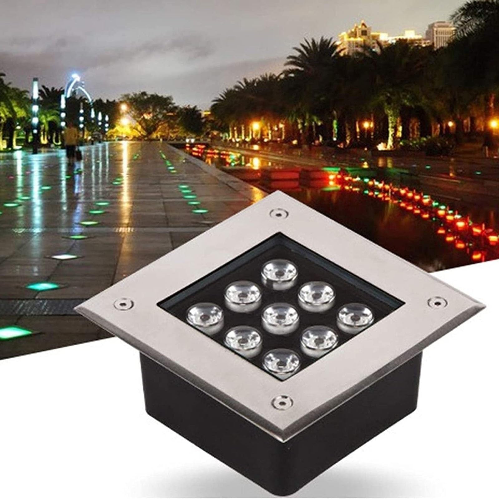 LED Foco Empotrable Al Aire Libre - Luces Led Suelo, Lámpara Enterrada Cuadrada para Exteriores, IP67, Resistente Al Agua, 111-240 V, Luz LED para Paisaje, para Jardines(Green Light,6W)