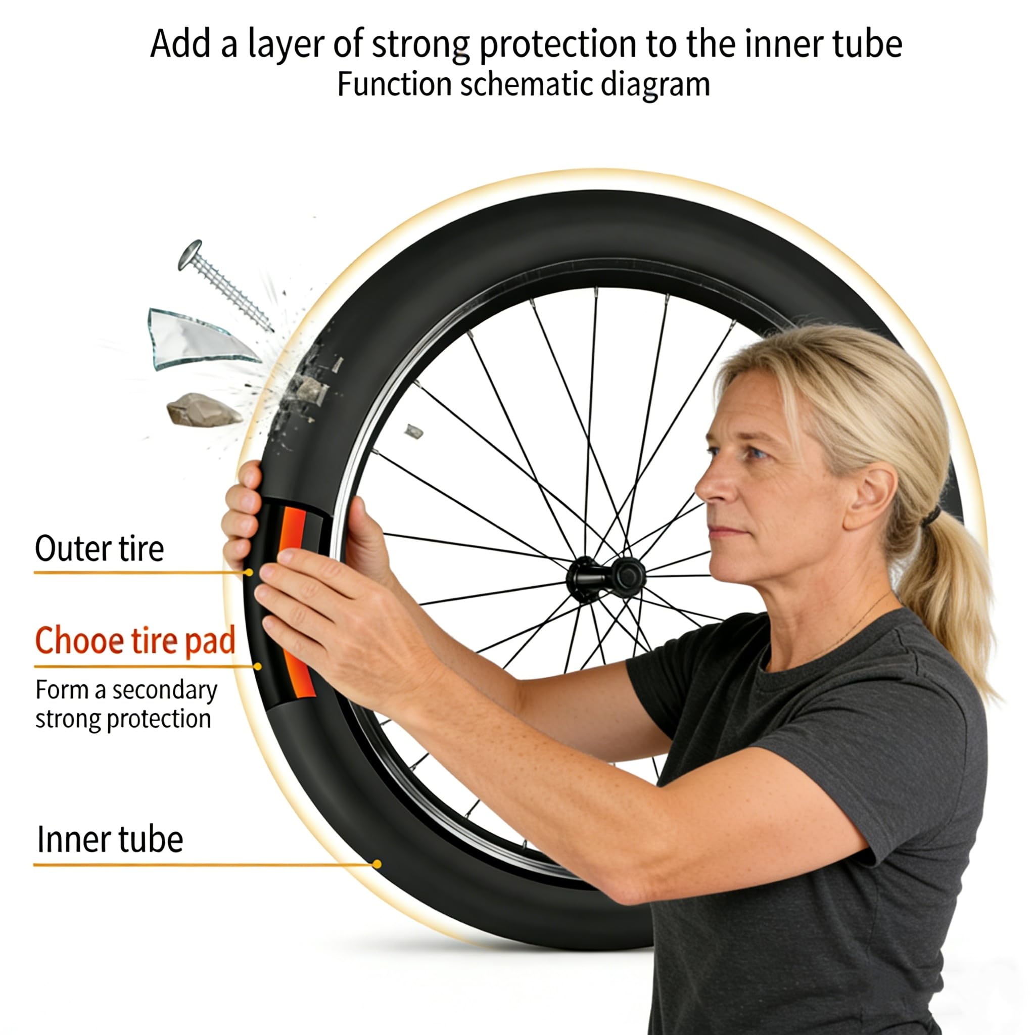 Paquete de 2 forros para neumáticos de bicicleta, protector de tubo interior de TPU con superficie adhesiva
