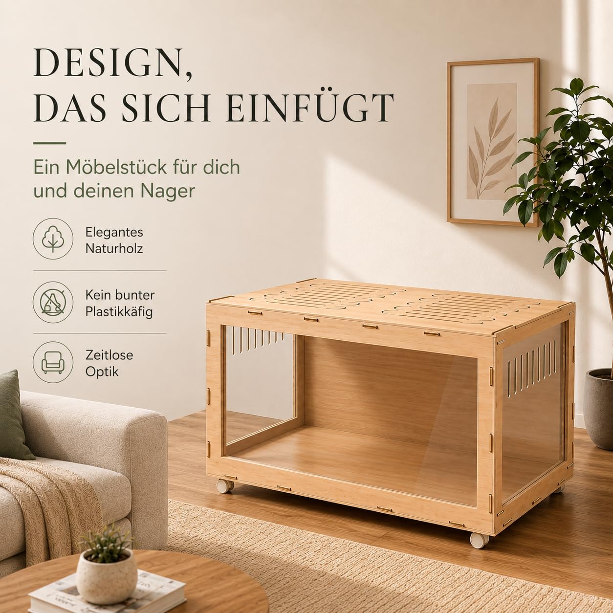 Hamsterkäfig Leopold XXL 120x60x60cm | Hamsterkäfig aus Acrylglas | Aus Lindenbaumholz gefertigt | Artgerecht und modern | Nagarium